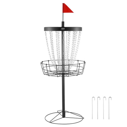 Disc Golf Basket, 24-Chains Portable Disc Golf Target Hole, Heavy Duty Steel Practice Disc Golf Target, Disc Golf Course Basket Indoor and Outdoor, Disc Golf Basket Stand Equipment, Black