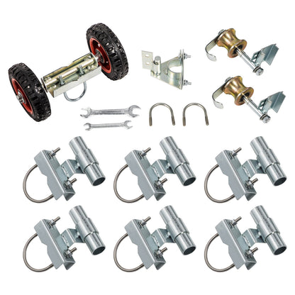 Rolltor-Bausatz aus Maschendraht, Rollzaun aus verzinktem Stahl, 6 Universal-Schienenhalterungen, Rolltor-Hardware-Bausatz aus Maschendraht, 2 Vollgummiräder, Zaunrollen-Bausatz für Schiebetore aus Maschendraht