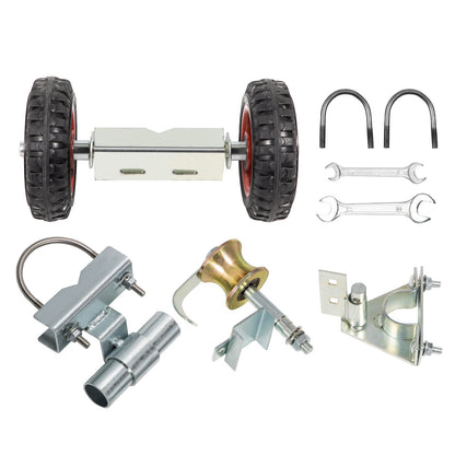 Rolltor-Bausatz aus Maschendraht, Rollzaun aus verzinktem Stahl, 6 Universal-Schienenhalterungen, Rolltor-Hardware-Bausatz aus Maschendraht, 2 Vollgummiräder, Zaunrollen-Bausatz für Schiebetore aus Maschendraht