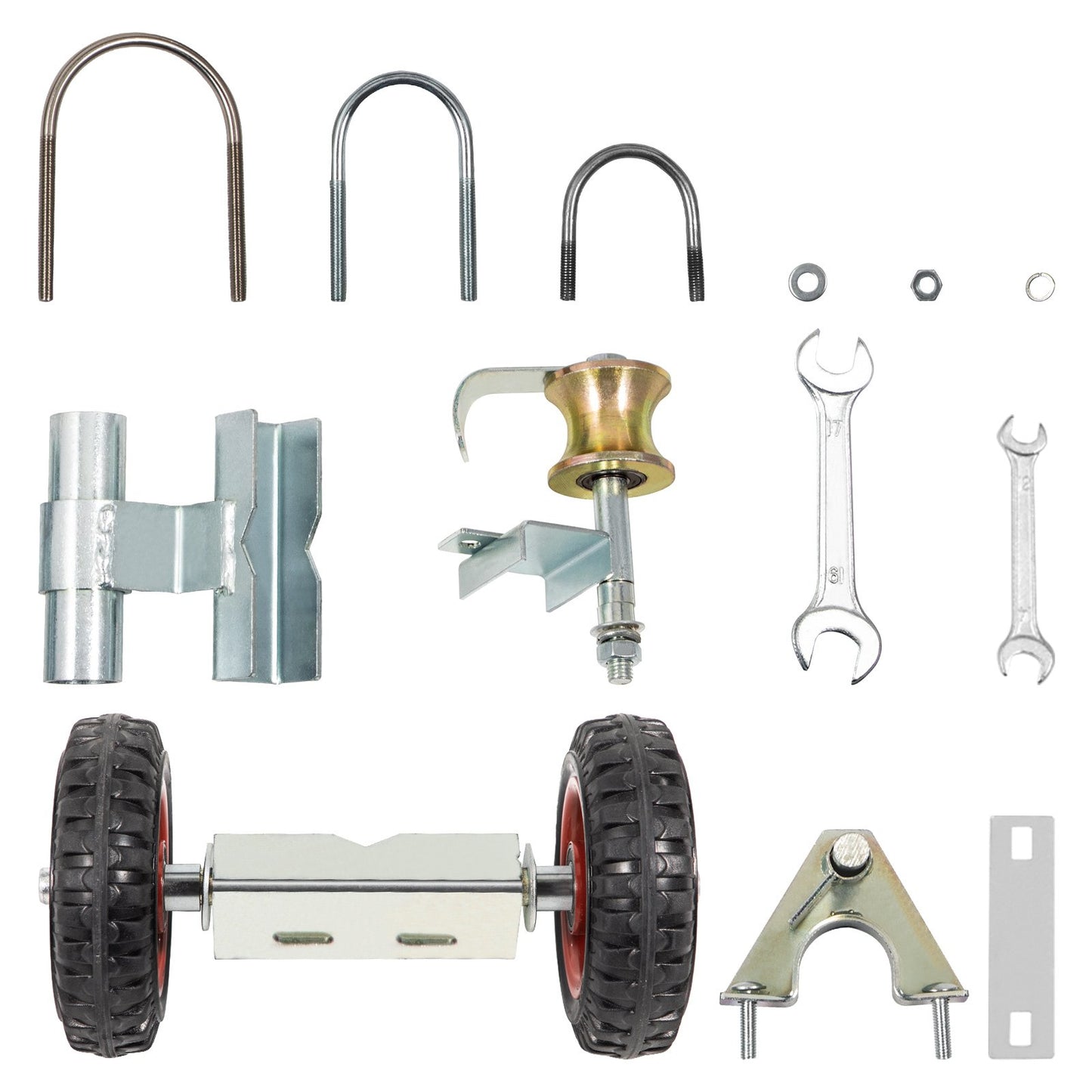 Rolltor-Bausatz aus Maschendraht, Rollzaun aus verzinktem Stahl, 6 Universal-Schienenhalterungen, Rolltor-Hardware-Bausatz aus Maschendraht, 2 Vollgummiräder, Zaunrollen-Bausatz für Schiebetore aus Maschendraht