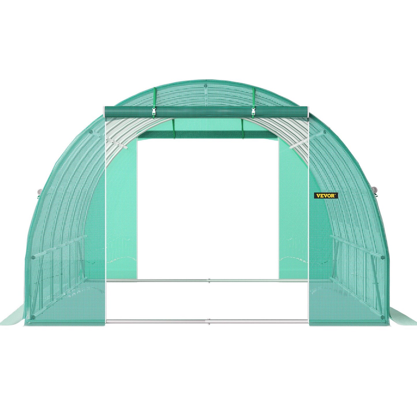 Walk-in Tunnel Greenhouse, 20 x 10 x 7 ft Portable Plant Hot House with Galvanized Steel Frames, 3 Top Beams, 4 Diagonal Posts, 2 Zippered Doors and 12 Roll-Up Windows, Green