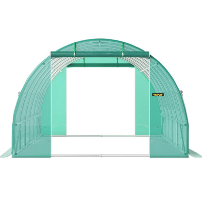 Walk-in Tunnel Greenhouse, 20 x 10 x 7 ft Portable Plant Hot House with Galvanized Steel Frames, 3 Top Beams, 4 Diagonal Posts, 2 Zippered Doors and 12 Roll-Up Windows, Green