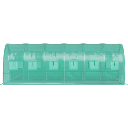 Walk-in Tunnel Greenhouse, 20 x 10 x 7 ft Portable Plant Hot House with Galvanized Steel Frames, 3 Top Beams, 4 Diagonal Posts, 2 Zippered Doors and 12 Roll-Up Windows, Green