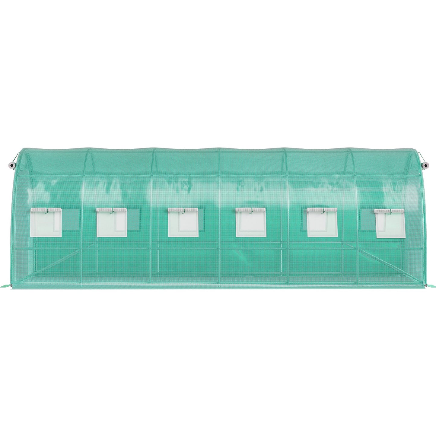 Walk-in Tunnel Greenhouse, 20 x 10 x 7 ft Portable Plant Hot House with Galvanized Steel Frames, 3 Top Beams, 4 Diagonal Posts, 2 Zippered Doors and 12 Roll-Up Windows, Green