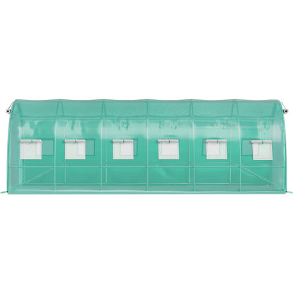 Walk-in Tunnel Greenhouse, 20 x 10 x 7 ft Portable Plant Hot House with Galvanized Steel Frames, 3 Top Beams, 4 Diagonal Posts, 2 Zippered Doors and 12 Roll-Up Windows, Green