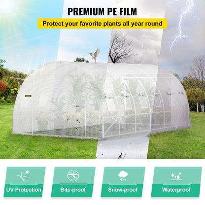 20 x 10 x 7 ft Walk-in Tunnel Greenhouse, Portable Plant Hot House with Galvanized Steel Hoops, 3 Top Beams, Diagonal Poles, 2 Zippered Doors & 12 Roll-up Windows, White