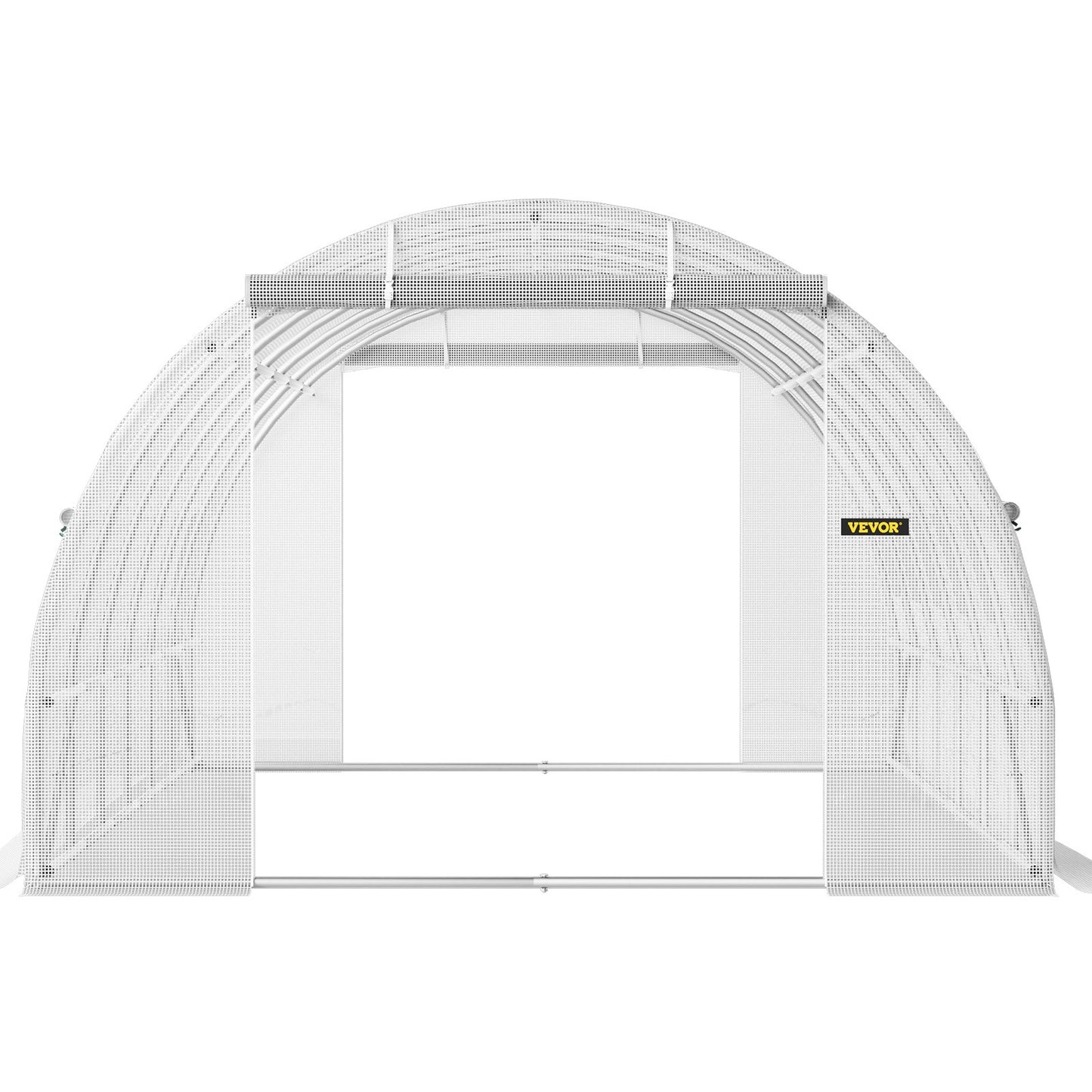 Walk-in Tunnel Växthus, 20 x 10 x 7 fot Portable Plant Hot House med galvaniserade stålbågar, 3 övre balkar, 4 diagonala stolpar, 2 dragkedjeförsedda dörrar och 12 rullfönster, vit