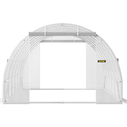 Walk-in Tunnel Växthus, 20 x 10 x 7 fot Portable Plant Hot House med galvaniserade stålbågar, 3 övre balkar, 4 diagonala stolpar, 2 dragkedjeförsedda dörrar och 12 rullfönster, vit