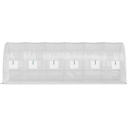 Walk-in Tunnel Växthus, 20 x 10 x 7 fot Portable Plant Hot House med galvaniserade stålbågar, 3 övre balkar, 4 diagonala stolpar, 2 dragkedjeförsedda dörrar och 12 rullfönster, vit