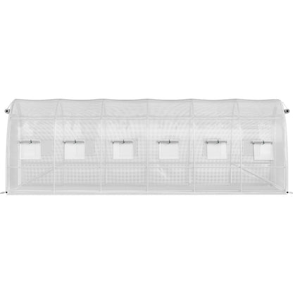 Walk-in Tunnel Växthus, 20 x 10 x 7 fot Portable Plant Hot House med galvaniserade stålbågar, 3 övre balkar, 4 diagonala stolpar, 2 dragkedjeförsedda dörrar och 12 rullfönster, vit