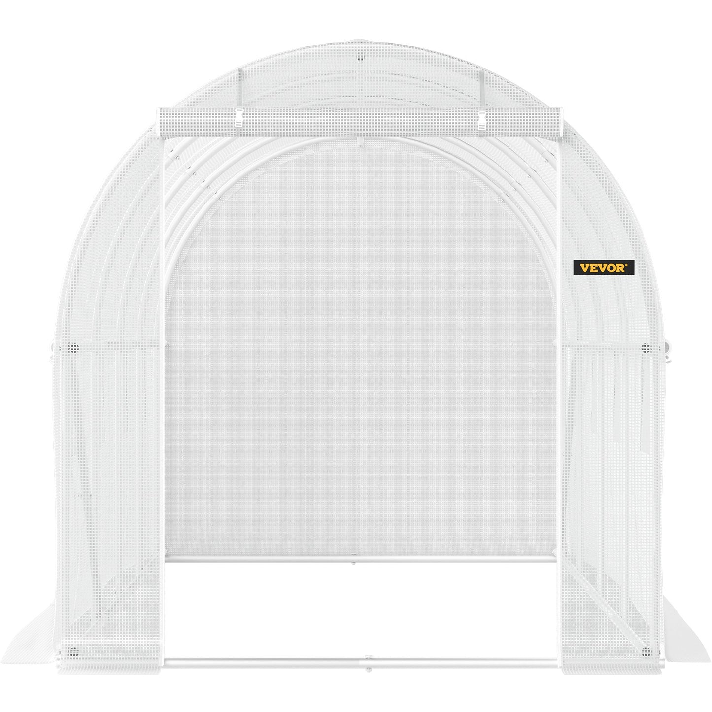 Walk-in Tunnel Greenhouse, 15 x 6.5 x 7 ft Portable Plant Hot House with Galvanized Steel Frames, 1 Top Beam, 2 x Diagonal Posts, 2 Zippered Doors and 8 Roller Windows, White