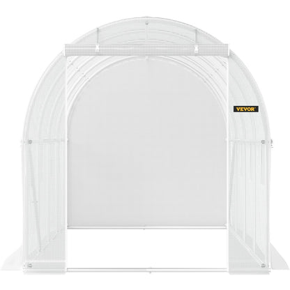 Walk-in Tunnel Greenhouse, 15 x 6.5 x 7 ft Portable Plant Hot House with Galvanized Steel Frames, 1 Top Beam, 2 x Diagonal Posts, 2 Zippered Doors and 8 Roller Windows, White