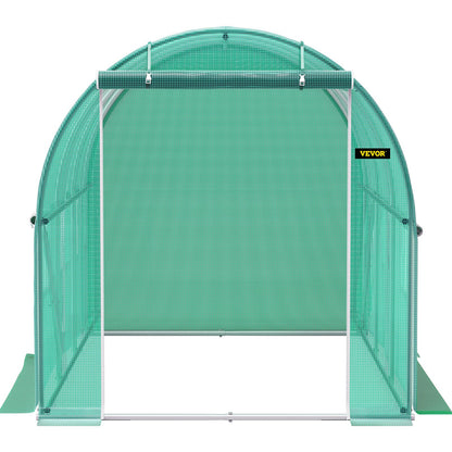 Walk-in Tunnel Greenhouse, 10 x 7 x 7 ft Portable Plant Hot House with Galvanized Steel Frames, 1 Top Beam, Diagonal Posts, Zippered Door and 6 Roll-Up Windows, Green