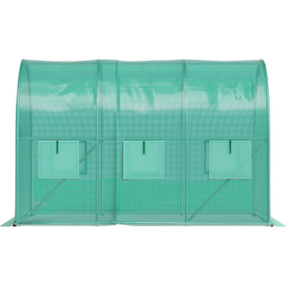 Walk-in Tunnel Greenhouse, 10 x 7 x 7 ft Portable Plant Hot House with Galvanized Steel Frames, 1 Top Beam, Diagonal Posts, Zippered Door and 6 Roll-Up Windows, Green