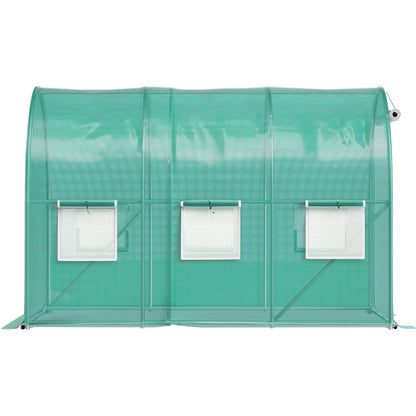 Walk-in Tunnel Greenhouse, 10 x 7 x 7 ft Portable Plant Hot House with Galvanized Steel Frames, 1 Top Beam, Diagonal Posts, Zippered Door and 6 Roll-Up Windows, Green