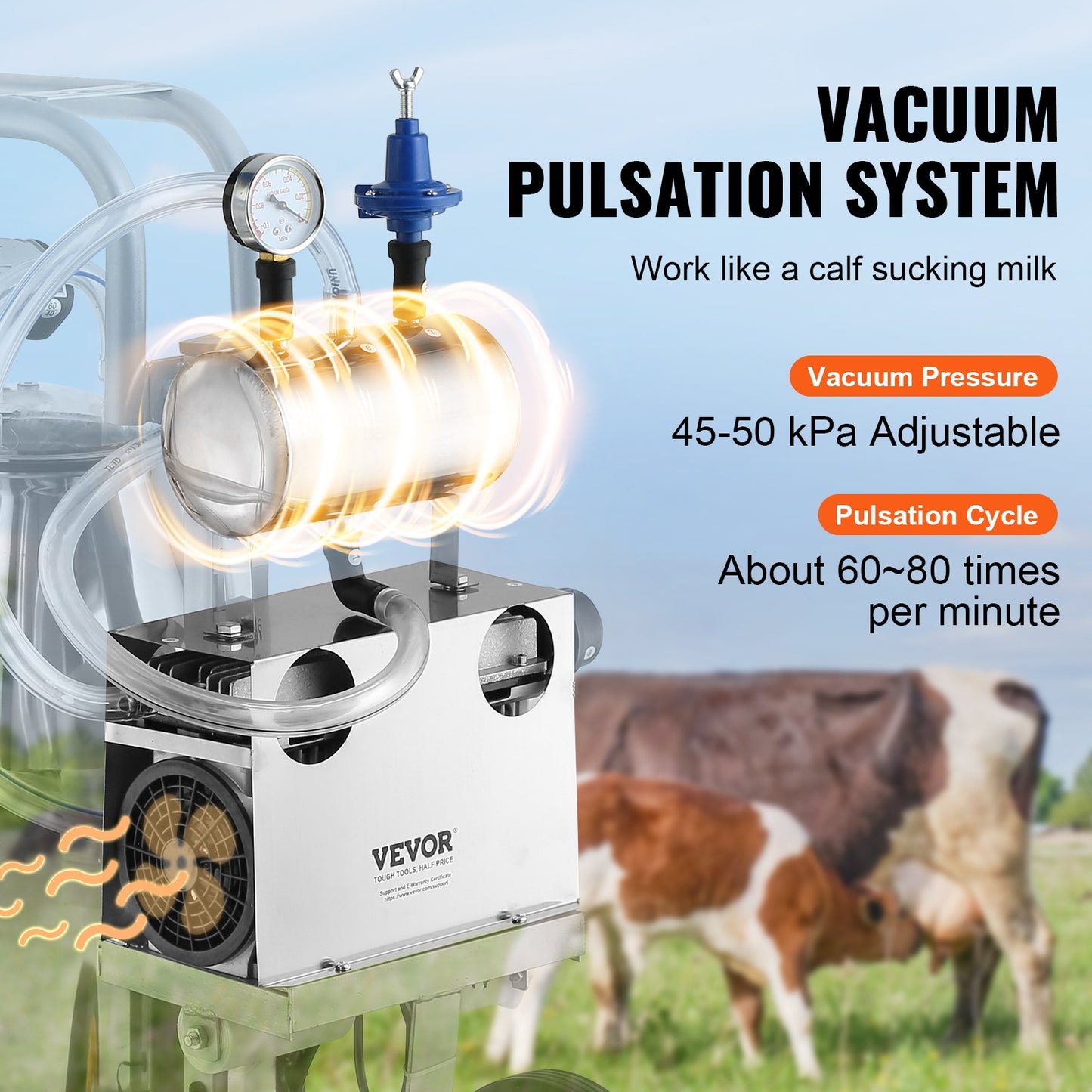 Electric Cow Milking Machine, 6.6 Gal / 25 L 304 Stainless Steel Bucket, Automatic Pulsation Vacuum Milker, Portable Milker with Food-grade Silicone Cups and Tubes, Adjustable Pressure