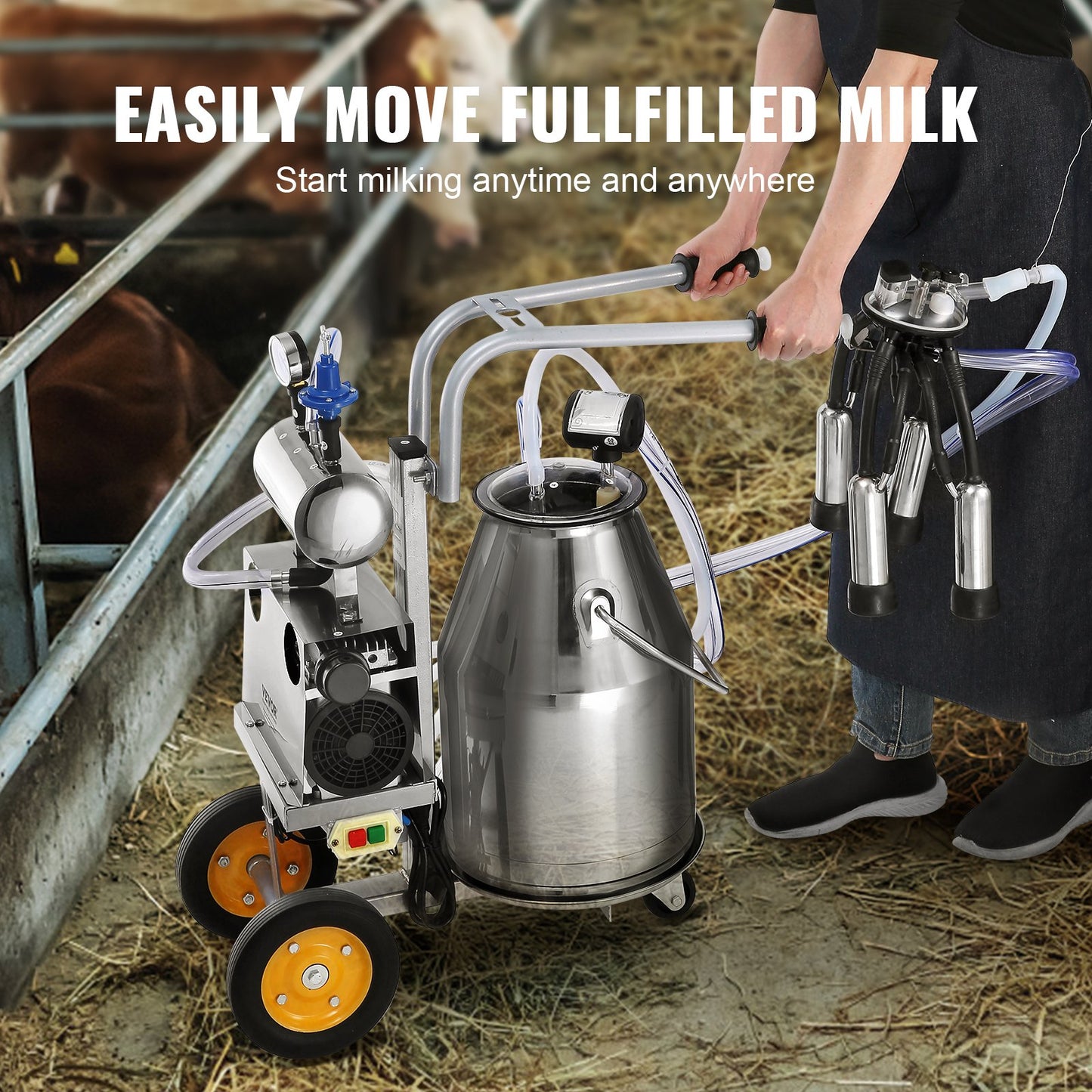 Electric Cow Milking Machine Milking Equipment 25L 304 Stainless Steel