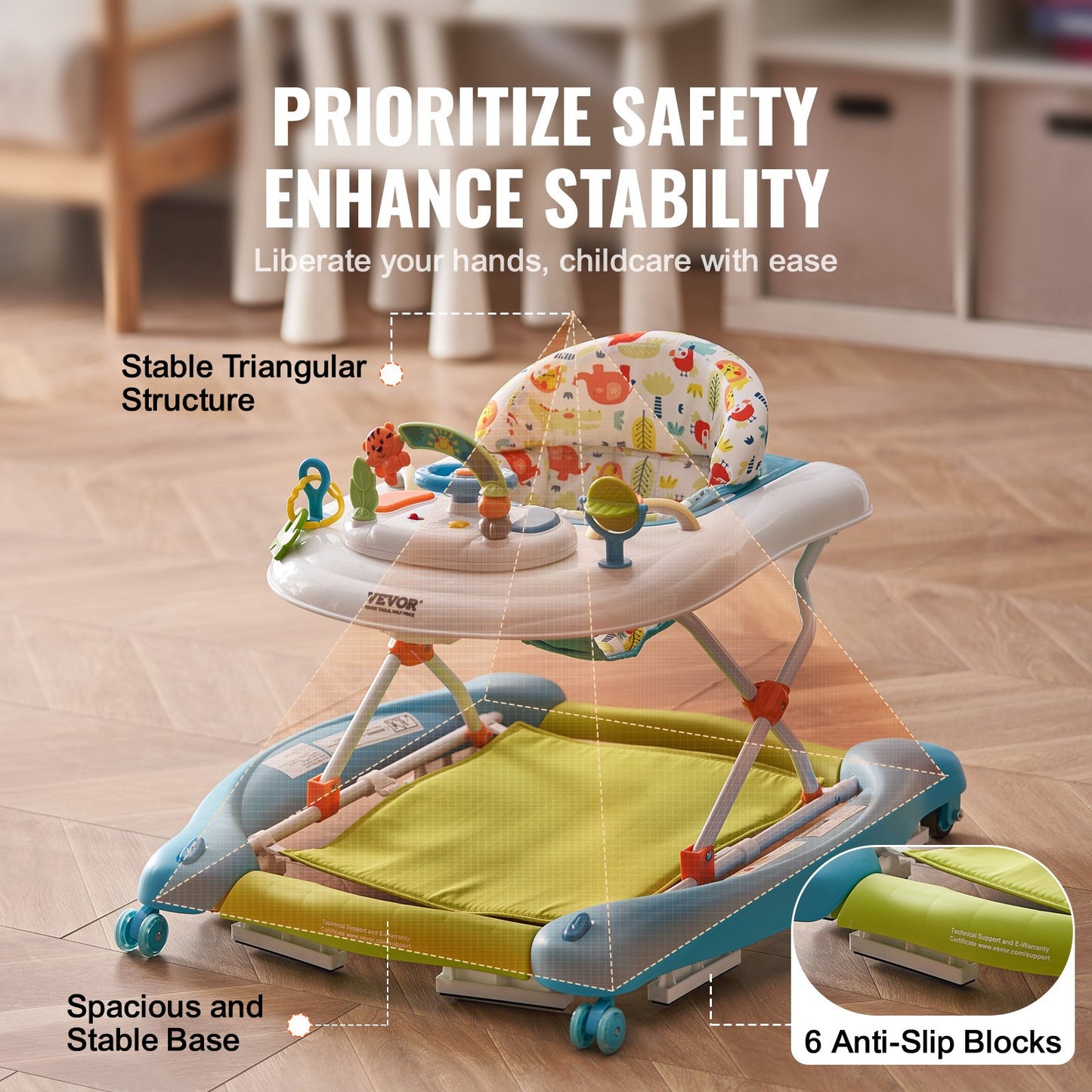 4-in-1 Baby Walker, Foldable Baby Activity Center on Wheels, 3 Adjustable Height, Music & Toys Tray, Learning-Seated | Walk-Behind | Rocker | Bouncer Toddler Walker for Girls Boys 6-24 Months
