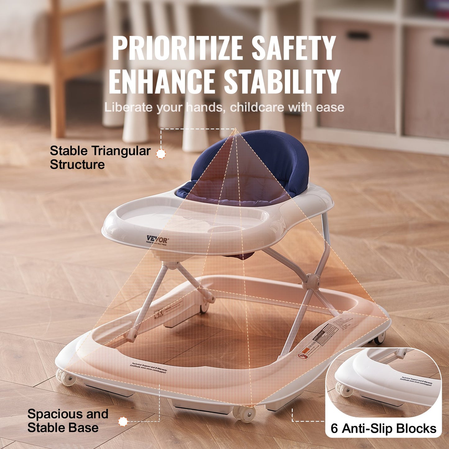 Baby Walker, Foldable Baby Walkers with 3-Level Adjustable Height, Rolling Toddler Walker and Activity Center with Wheels & Feeding Tray, Anti-Rollover Activity Helper for Boy Girl 6-12 Months