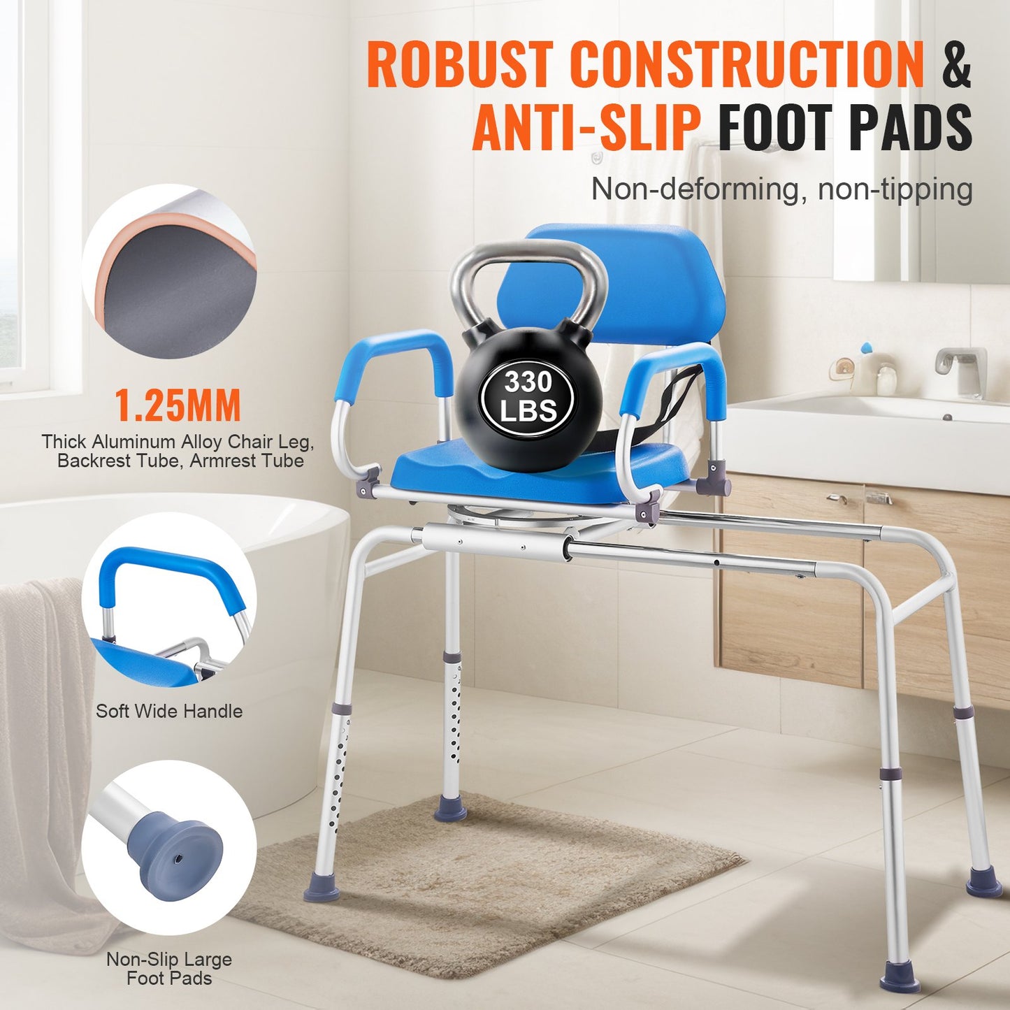 Sliding Tub Transfer Bänk duschstol med 360 graders vridbar sits 330LBS