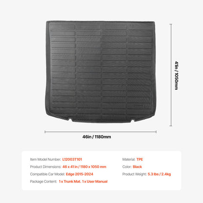 Cargo Mat Compatible with Ford Edge 2015-2024 & Ford Edge ST 2020-2024, Precise Fit Trunk Mat for SUVs, TPE Trunk Protector Replacement, Black (1PCS)