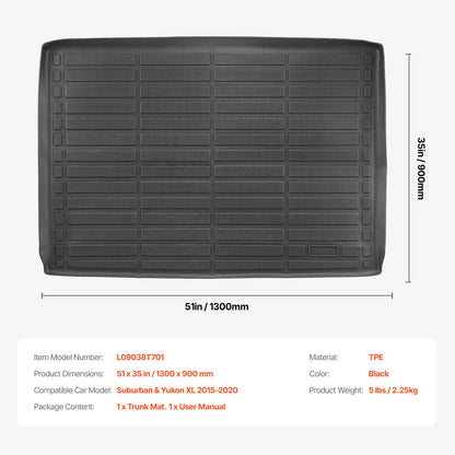 Cargo Mat Compatible with Chevrolet Suburban & GMC Yukon XL 2015-2020, Precise Fit Trunk Mat for SUVs, TPE Trunk Protector Replacement, Black (1PCS)