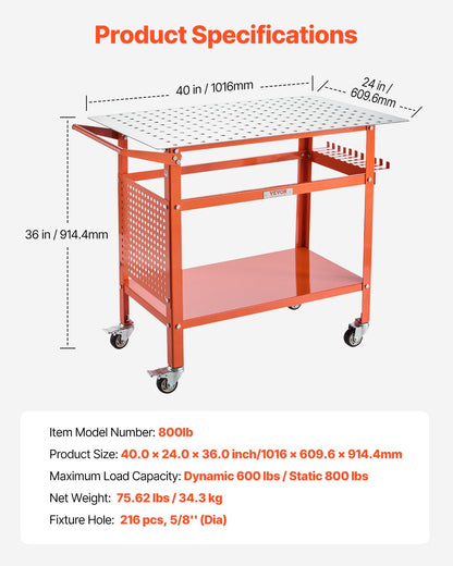 Svetsbord 40"x24" svetsarbetsbänk med 800LBS statisk viktkapacitet