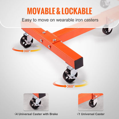 Engine Stand, 1500 lbs (3/4 Ton) Rotating Engine Motor Stand with 360 Degree Adjustable Head, Cast Iron Folding Motor Hoist Dolly, 5-Caster, 4 Adjustable Arms, for Vehicle Maintenance