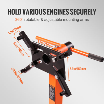 Motorständer, 1300 Pfund drehbarer Motorständer mit 360 Grad verstellbarem Kopf, Motorblockständer aus Stahl mit Unterlegscheibe, 4 Räder, 4 verstellbare Arme, für die Fahrzeugwartung