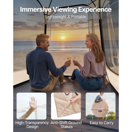 Pop-up-sportstält, 1,27x1,27 m genomskinligt bubbeltält för 1 person, vattentät utomhuskapsel med golvmatta och överdrag, trädgårds-iglookupoltält campingskydd för evenemang fiske jubel |  EU