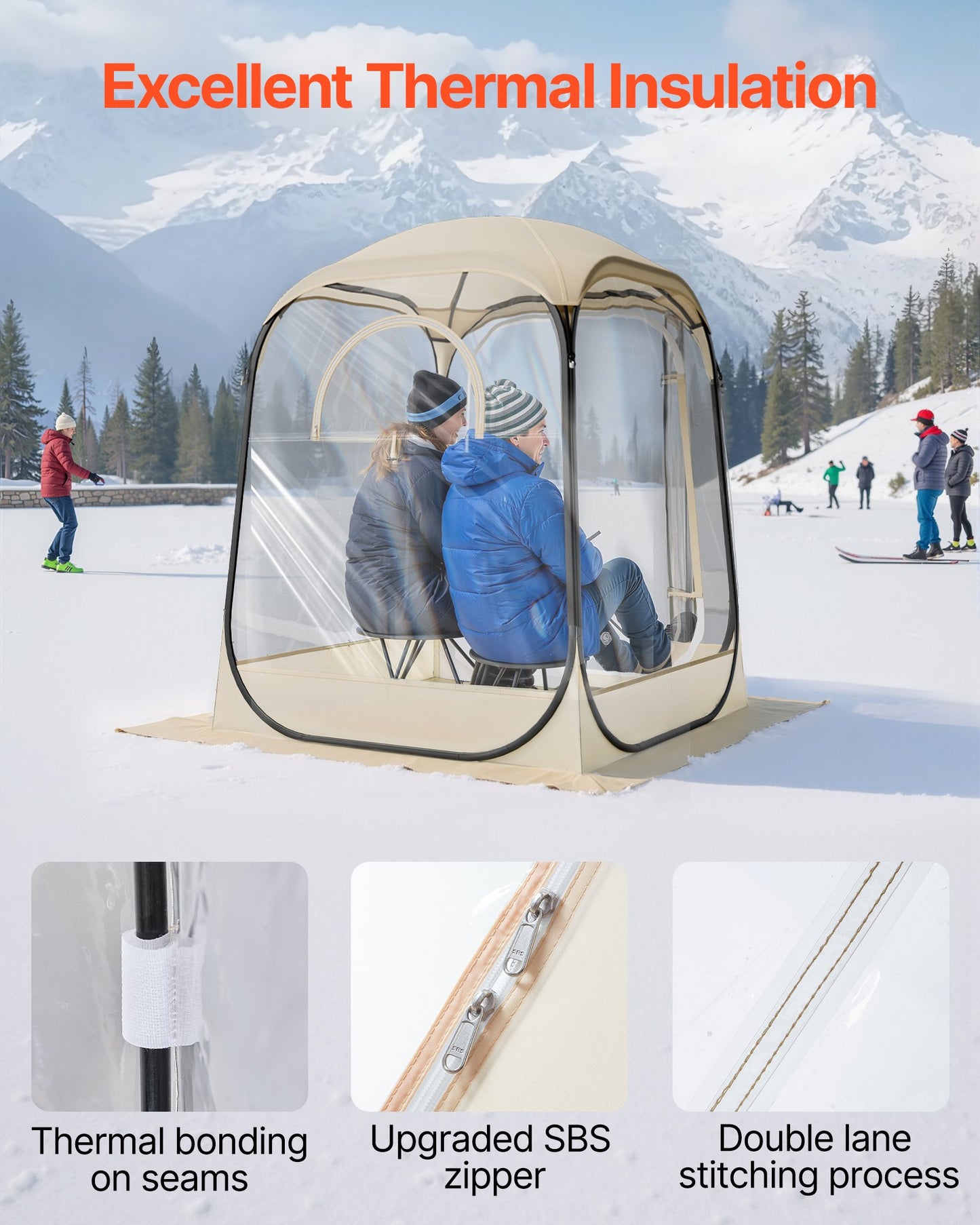 Pop up Sports Tent, 50x50 in Clear Bubble Tent for 1 Person, Waterproof Outdoor Pod with Floor Mat & Top Cover, Garden Igloo Dome Tents Camping Shelter for Events Fishing Cheering