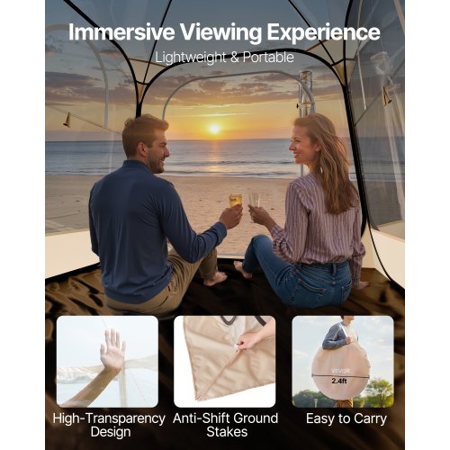 Pop-up-sportstält, 1,83x1,83 m genomskinligt bubbeltält för 2-4 personer, vattentät utomhuskapsel med golvmatta och överdrag, trädgårds-iglookupoltält campingskydd för evenemang fiske jubel |  EU