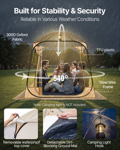 Pop up Sports Tent, 72x72 in Clear Bubble Tent for 2-4 Persons, Waterproof Outdoor Pod with Floor Mat & Top Cover, Garden Igloo Dome Tents Camping Shelter for Events Fishing Cheering