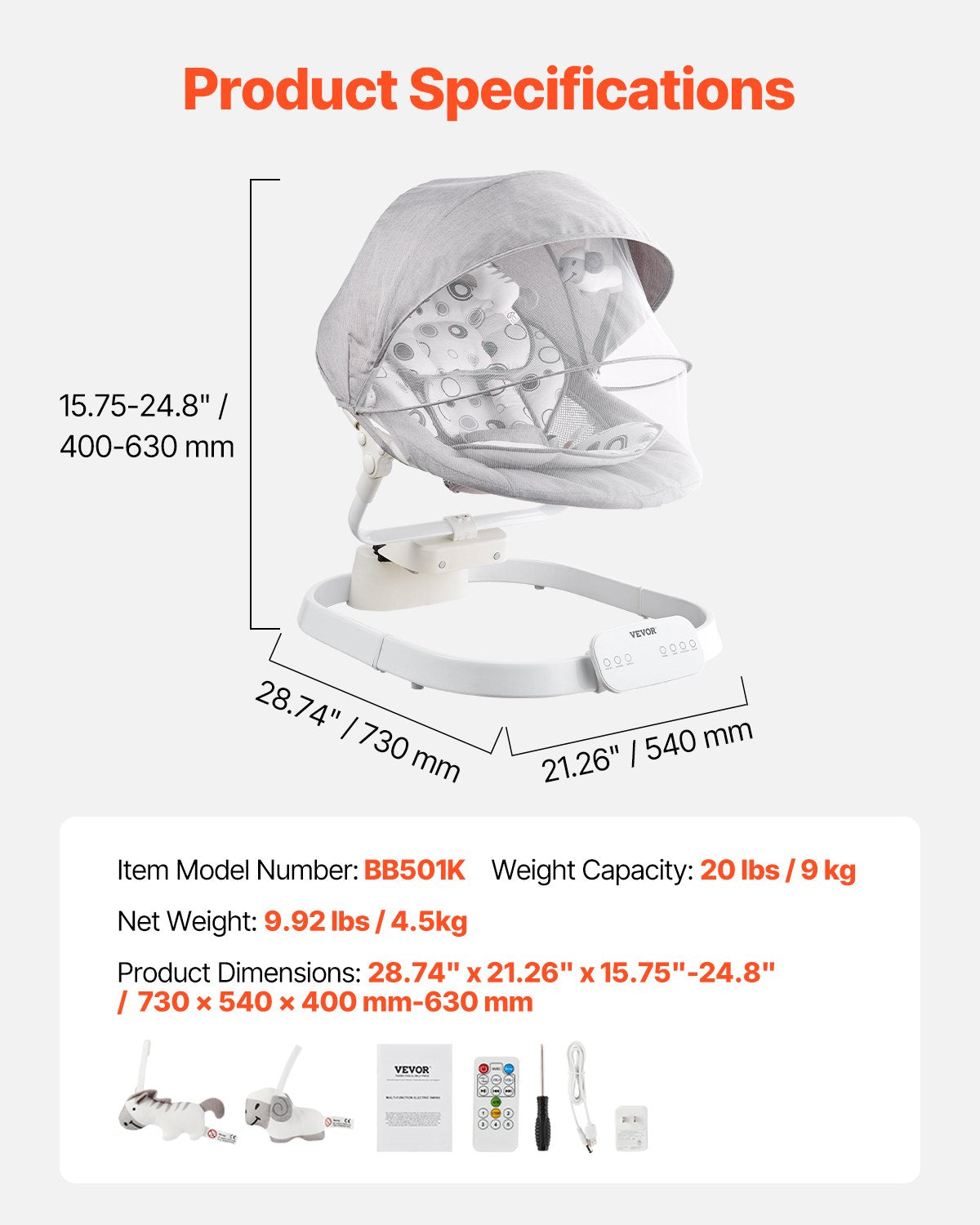 Babygunga för spädbarn 3 hastigheter 3 sätespositioner Fjärrkontroll Bluetooth