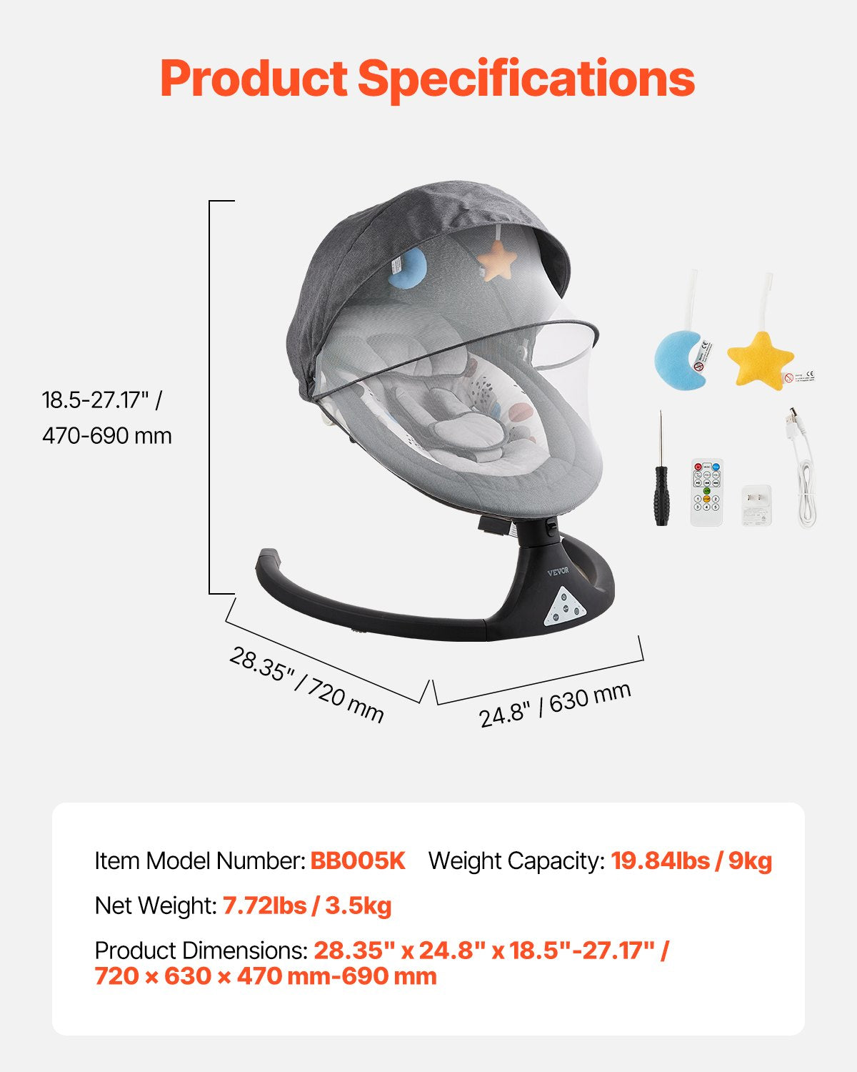 Babyschaukel für Kleinkinder 5 Geschwindigkeiten 3 Sitzpositionen Bluetooth-Fernbedienung