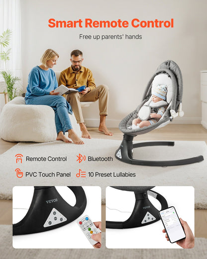 Baby Swing, 5-Speed Baby Rocker with 3 Seat Position, Portable Infant Swing for Newborn with PVC Touch Panel, Remote Control, Bluetooth, 10 Lullabies & Toy Bar for 0-9 Month/0-20 lbs Boys Girls