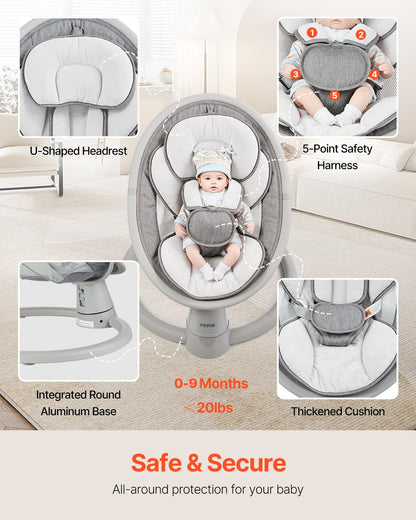 Baby Gunga för spädbarn 5 hastigheter fjärrkontroll Bluetooth Lullabies kudde