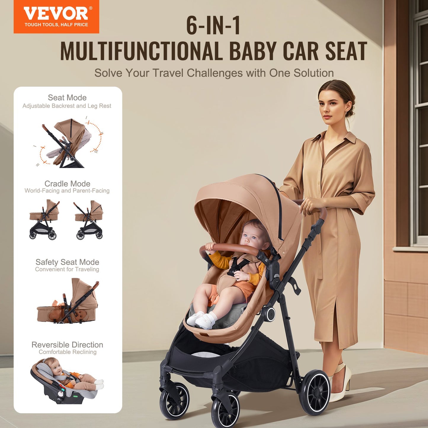 Kinderwagen-Reisesystem mit Autositz Playard Baby Combo Set Tan Brown
