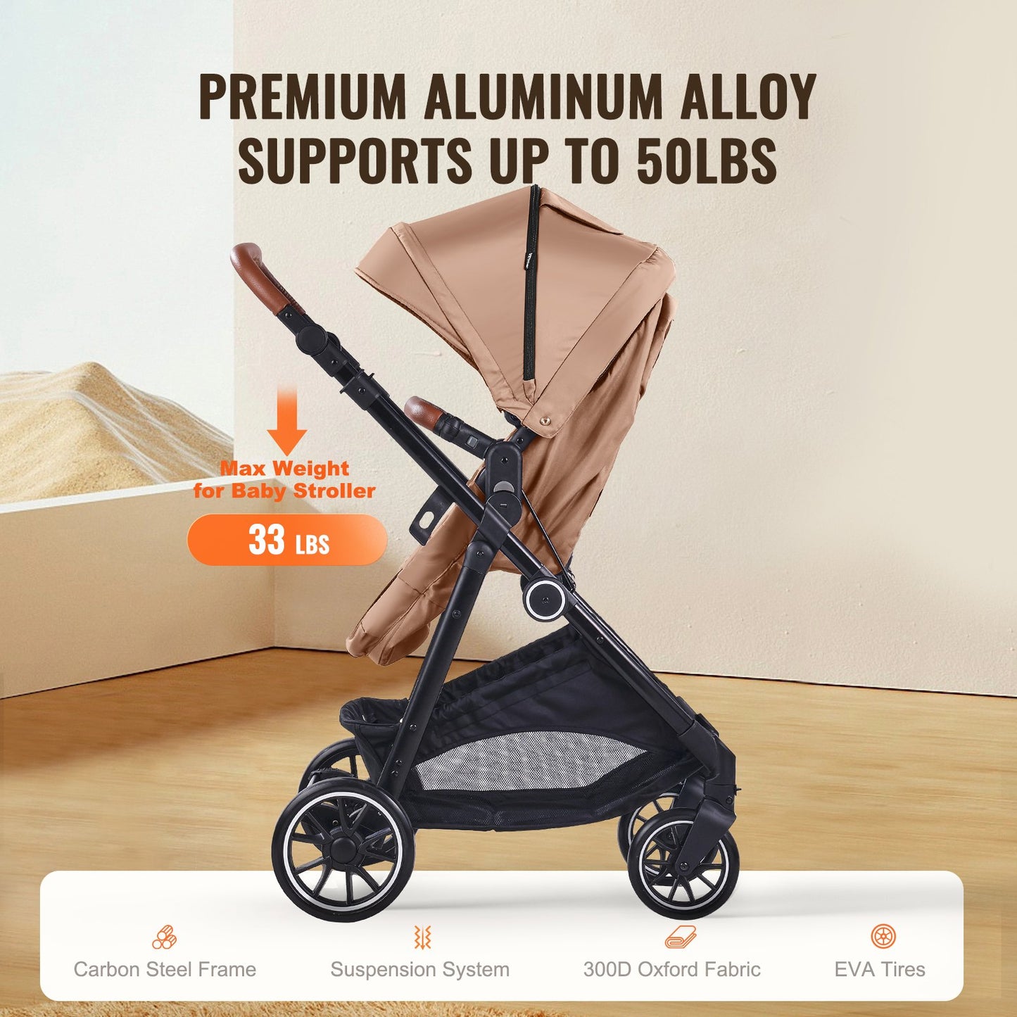 Kinderwagen-Reisesystem mit Autositz Playard Baby Combo Set Tan Brown