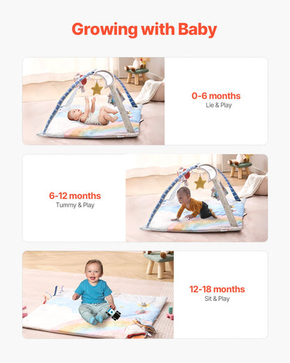 Baby-Spielturnmatte, Bauchzeit-Aktivitätsmatte mit 6 sensorischen Spielzeugen, 88,9 x 88,9 cm