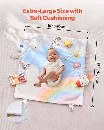 Baby-Spielturnmatte, Bauchzeit-Aktivitätsmatte mit 6 sensorischen Spielzeugen, 88,9 x 88,9 cm