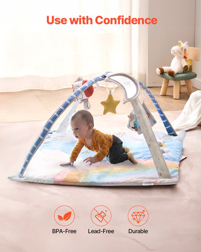 Baby-Spielturnmatte, Bauchzeit-Aktivitätsmatte mit 6 sensorischen Spielzeugen, 88,9 x 88,9 cm