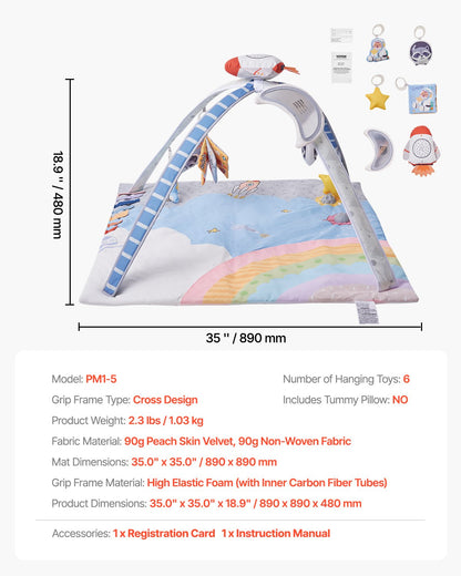 Baby-Spielturnmatte, Bauchzeit-Aktivitätsmatte mit 6 sensorischen Spielzeugen, 88,9 x 88,9 cm