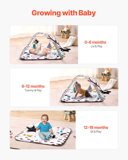 Baby Play Gym Mat Tummy Time Activity Mat with 6 Sensory Toys 34.4" x 34.4