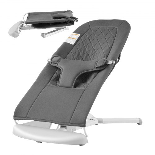 Baby Bouncer, Folding Bouncer Seat for Babies 0-9 Months, Newborn Bouncer Chair with 2 Reclining Angles & 3-Point Harness, Portable Infant Rocker with Carrying Bag for Indoor Outdoor, Dark Gray