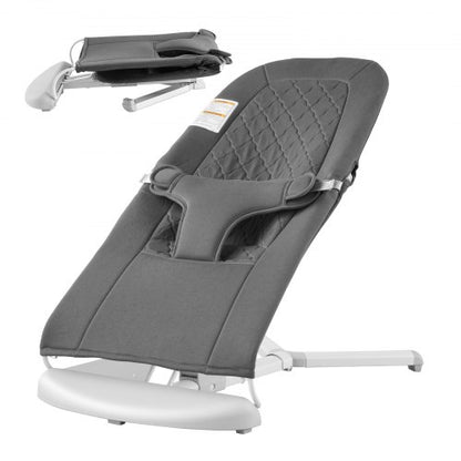 Baby Bouncer, Folding Bouncer Seat for Babies 0-9 Months, Newborn Bouncer Chair with 2 Reclining Angles & 3-Point Harness, Portable Infant Rocker with Carrying Bag for Indoor Outdoor, Dark Gray