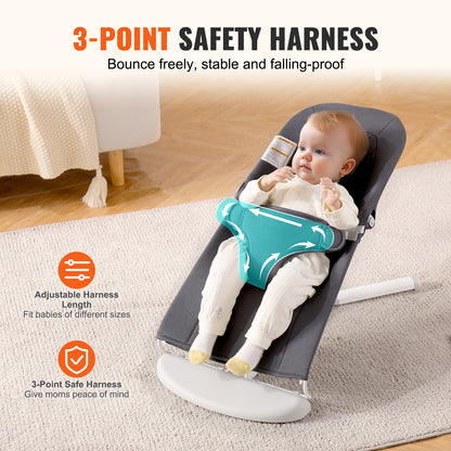 Baby Bouncer Folding Bouncer Seat Stol för spädbarn med 2 lutningsvinklar