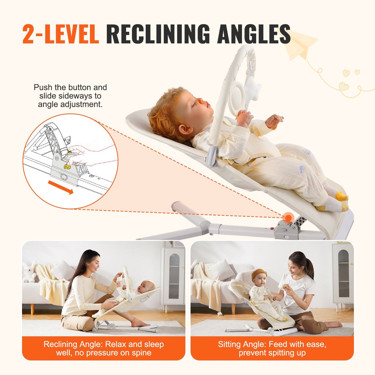 Baby Bouncer Folding Bouncer Seat Stol för spädbarn 0-9 månader med Toy Bar