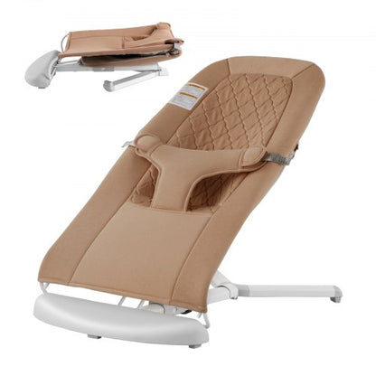 Baby Bouncer, Folding Bouncer Seat for Babies 0-9 Months, Newborn Bouncer Chair with 2 Reclining Angles & 3-Point Harness, Portable Infant Rocker with Carrying Bag for Indoors Outdoors, Camel