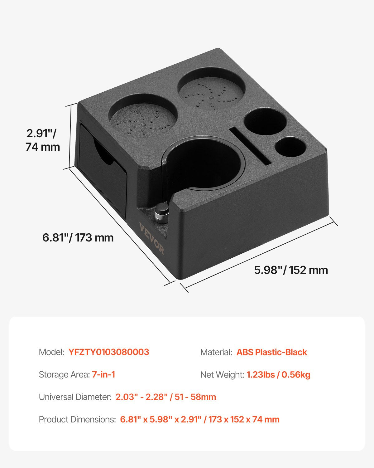 ABS Espresso Tampningsstation 51-58 mm Station med löstagbart spår